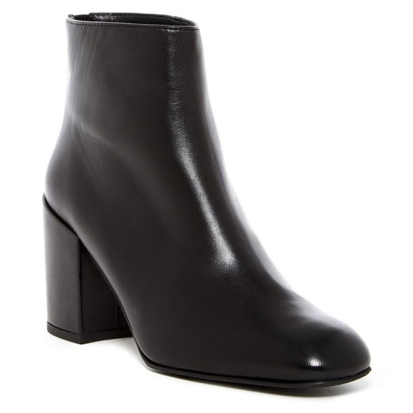 $550 Stuart Weitzman Bacari Bootie BLOCK HEEL square BLACK LEATHER 11 M (K16) - Picture 1 of 12